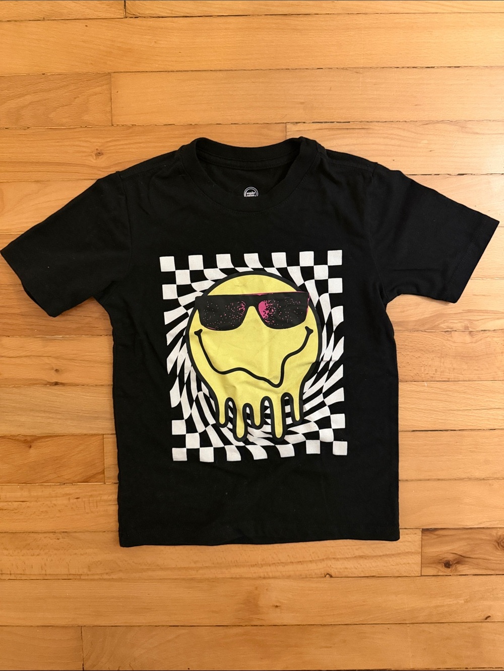 wonder nation Black Short-Sleeve Tee with Yellow Melting Smiley